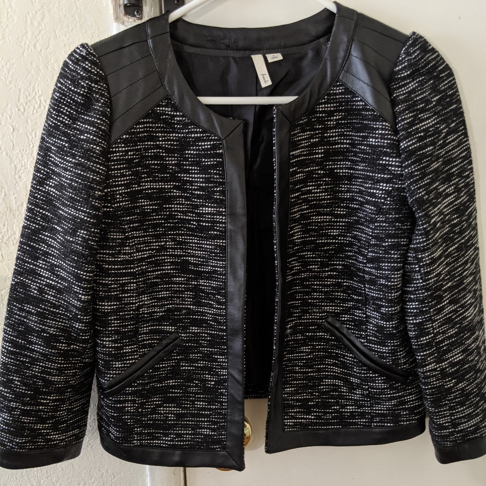 Frenchi Tweed jacket with faux leather detail